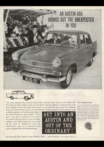 1961 AUSTIN A55 SEDAN BMC INTERNATIONAL AD ART PRINT POSTER