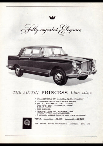 1961 AUSTIN PRINCESS 3-LITRE SALOON BMC AUSSIE AD ART PRINT POSTER
