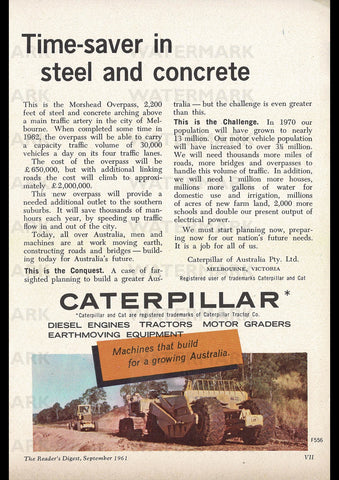 1961 CATERPILLAR CONCRETE & STEEL AUSSIE AD ART PRINT POSTER