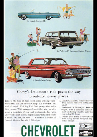 1961 CHEVROLET IMPALA SPORT SEDAN CONVERTIBLE PARKWOOD USA AD ART PRINT POSTER
