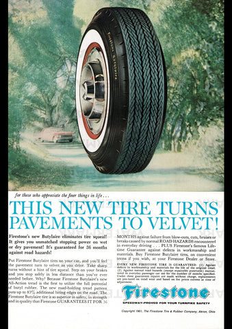 1961 FIRESTONE TIRES TYRES USA REPRO AD ART PRINT POSTER