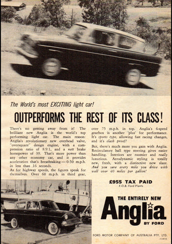 1961 FORD ANGLIA AUSSIE AD ART PRINT POSTER