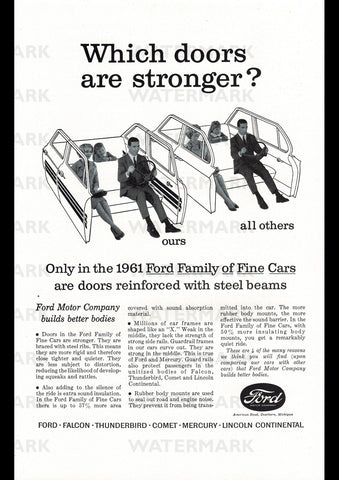 1961 FORD MOTOR COMPANY REINFORCED DOORS USA REPRO AD ART PRINT POSTER