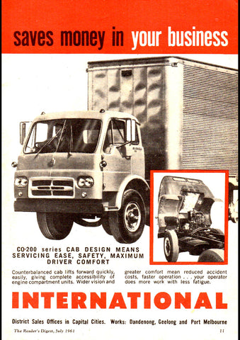 1961 INTERNATIONAL HARVESTER CO-200 SERIES TRUCKS AUSSIE AD ART PRINT POSTER