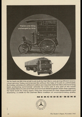 1961 MERCEDES BENZ TRUCK 75 YEARS 1886-1961 INTERNATIONAL AD ART PRINT POSTER