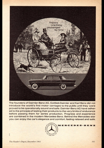 1961 MERCEDES BENZ HERES ONLY ONE THING UNCHANGED BY TIME INTERNATIONAL AD ART PRINT POSTER