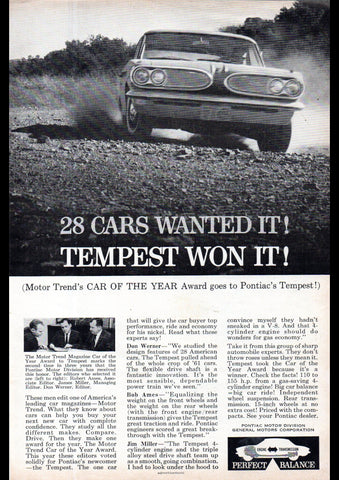 1961 PONTIAC TEMPEST USA AD ART PRINT POSTER