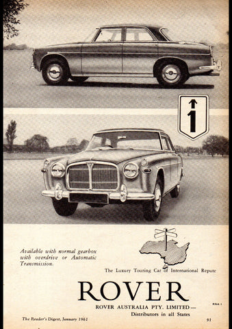 1961 ROVER P5 3 LITRE 6 CYLINDER MARK 1 SALOON AUSSIE AUSTRALIAN AD ART PRINT POSTER