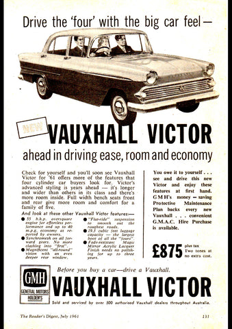 1961 VAUXHALL VICTOR GMH AUSSIE AD ART PRINT POSTER