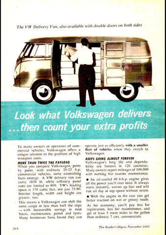 1961 VOLKSWAGEN DELIVERY KOMBI MICRO VANS & PICK-UP AUSSIE AD ART PRINT POSTER