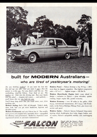 1961 XK FORD FALCON SEDAN AUSSIE AD ART PRINT POSTER
