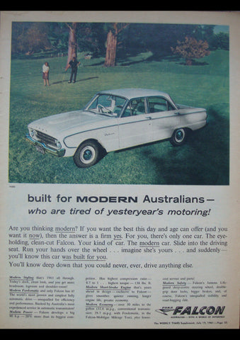 1961 XK FORD FALCON SEDAN AUSSIE AD ART PRINT POSTER
