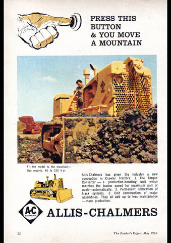 1962 A-C ALLIS CHALMERS 40-225HP CRAWLERS TRACTORS AUSSIE AD ART PRINT POSTER