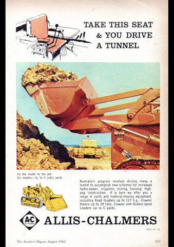 1962 ALLIS CHALMERS DOZER 3 QUARTER TO 6 CUBIC YARDS TRACTORS AUSSIE AD ART PRINT POSTER