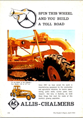 1962 ALLIS CHALMERS ROAD GRADER AUSSIE AD ART PRINT POSTER