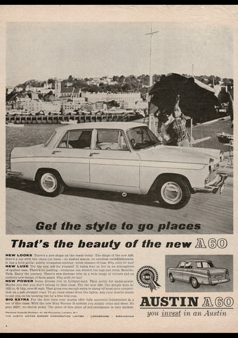 1962 AUSTIN A60 SEDAN BMC INTERNATIONAL AD ART PRINT POSTER