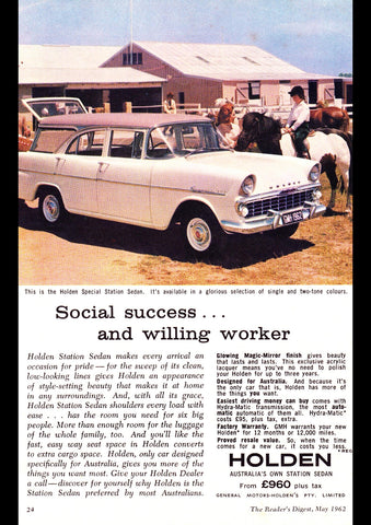 1962 EK HOLDEN STATION SEDAN AUSSIE AD ART PRINT POSTER