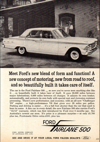 1962 FB FORD FAIRLANE 500 SEDAN AUSSIE AD ART PRINT POSTER