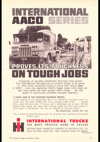 1962 INTERNATIONAL HARVESTER AACO TRUCK SERIES AUSSIE AD ART PRINT POSTER