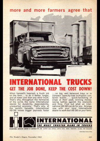 1962 INTERNATIONAL HARVESTER AB-160 TRUCKS AUSSIE AD ART PRINT POSTER
