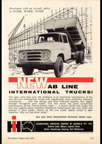 1962 INTERNATIONAL HARVESTER AB TRUCK MODEL LINE AUSSIE AD ART PRINT POSTER