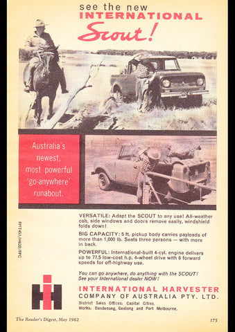 1962 INTERNATIONAL HARVESTER SCOUT AUSSIE AD ART PRINT POSTER