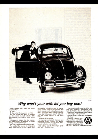 1962 VOLKSWAGEN BEETLE WHY WON'T YOUR WIFE LET YOU BUY AD ART PRINT POSTER