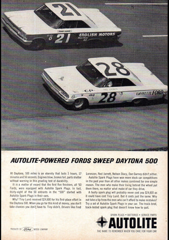 1963 AUTOLITE SPARK PLUGS BATTERIES SPARE PARTS FORD COMPACT FAIRLANE AD ART PRINT POSTER