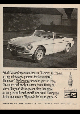 1963 CHAMPION SPARK PLUG BMC MGB 1800 INTERNATIONAL AD ART PRINT POSTER