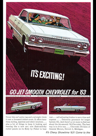 1963 CHEVROLET IMPALA SPORT SEDAN CONVERTIBLE BEL AIR WAGON USA AD ART PRINT POSTER