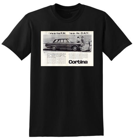 1963 FORD CONSUL CORTINA 2 DOOR SEDAN AUSSIE AD TSHIRT