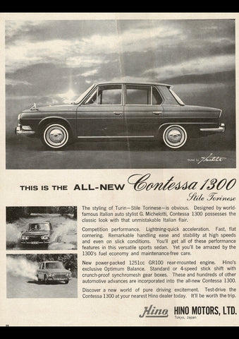 1964 HINO CONTESSA 1300 SEDAN INTERNATIONAL AD ART PRINT POSTER