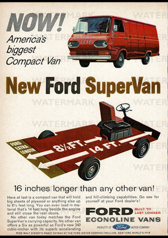 1965 FORD ECONOLINE VAN USA AD ART PRINT POSTER
