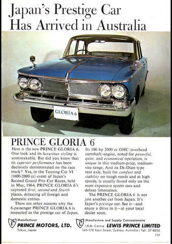 1965 GLORIA 6 PRINCE MOTORS AUSSIE AD ART PRINT POSTER