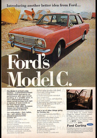 1967 FORD CORTINA MODEL C GT MARK II 2 DOOR SEDAN AUSSIE AD ART PRINT POSTER