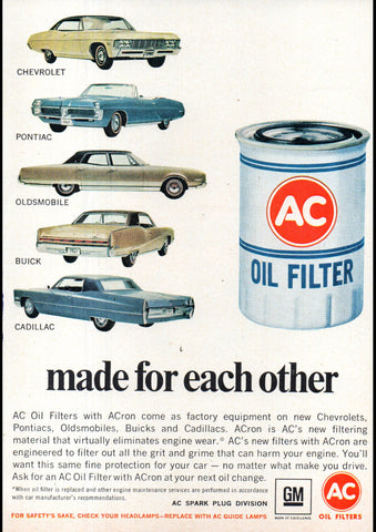 1967 GM GENERAL MOTORS AC OIL FILTERS USA AD ART PRINT POSTER