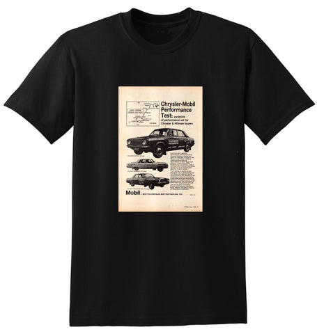 1968 CHRYSLER MOBILE PERFORMANCE TEST VE CHRYSLER VALIANT & HILLMAN HUNTER AUSSIE AD TSHIRT