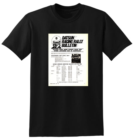 1968 DATSUN RACING RALLY BULLETIN NISSAN AUSSIE AD TSHIRT
