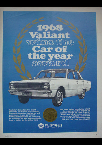 1968 VE CHRYSLER VALIANT CAR OF THE YEAR AWARD COTY AUSSIE AD ART PRINT POSTER