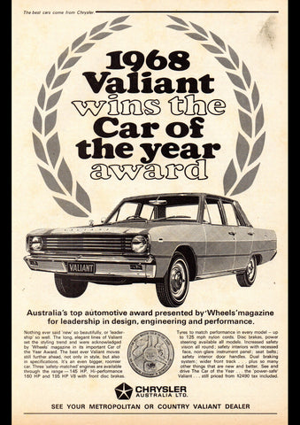 1968 VE CHRYSLER VALIANT SEDAN CAR OF THE YEAR COTY AUSSIE AD ART PRINT POSTER