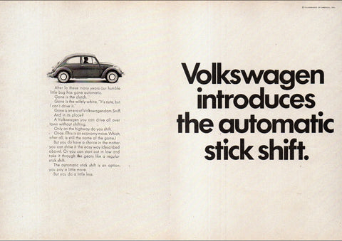 1968 VOLKSWAGEN VW BEETLE AUTOMATIC USA AD ART PRINT POSTER