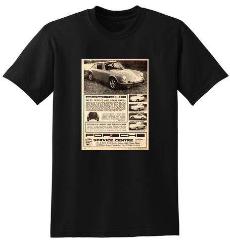 1969 PORSCHE SERVICE CENTRE 912 911T 911E 911S AUSSIE AD TSHIRT