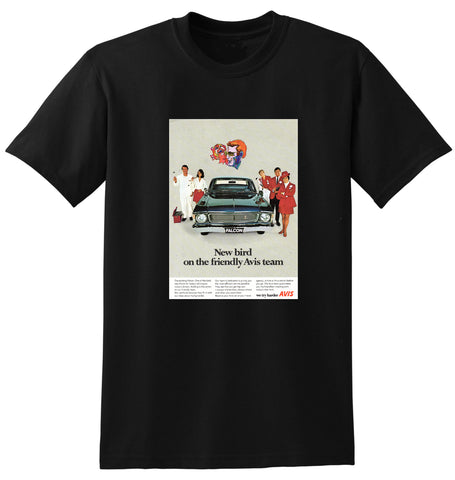 1970 AVIS RENT A CAR XW FORD FALCON SEDAN AUSSIE AD TSHIRT
