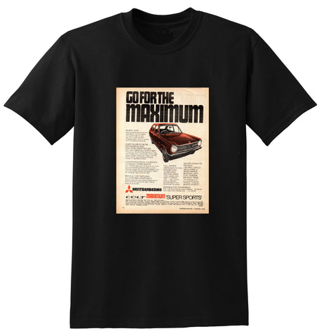 1970 MITSUBISHI COLT MAXIMUM SUPER SPORTS AUSSIE AD TSHIRT