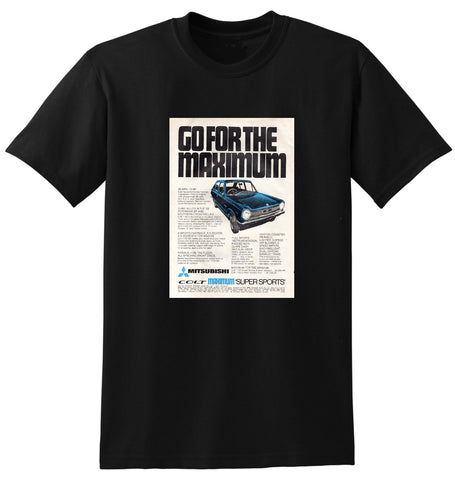 1970 MITSUBISHI COLT MAXIMUM SUPER SPORTS AUSSIE AD TSHIRT