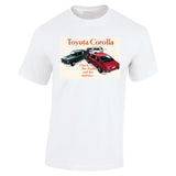 1970 TOYOTA COROLLA 2 DOOR SEDAN WAGON AND FASTBACK REPRO AD TSHIRT