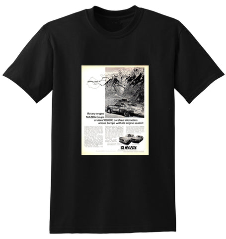 1972 MAZDA CAPELLA ROTARY & RX3 COUPE AUSSIE AD TSHIRT