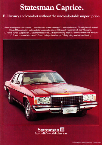 1978 HZ STATESMAN CAPRICE AUSSIE AD ART PRINT POSTER
