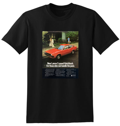 1980 LC CHRYSLER MITSUBISHI LANCER HATCHBACK AUSSIE AD TSHIRT