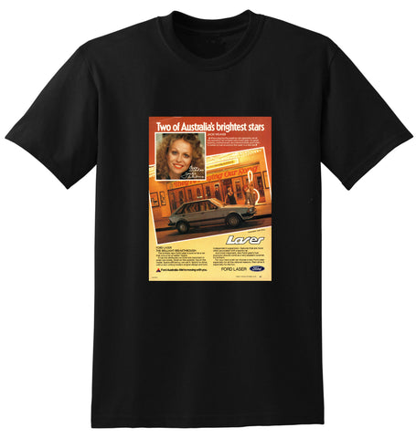 1981 KA FORD LASER GHIA 5 DOOR HATCHBACK JACKIE WEAVER AUSSIE AD TSHIRT